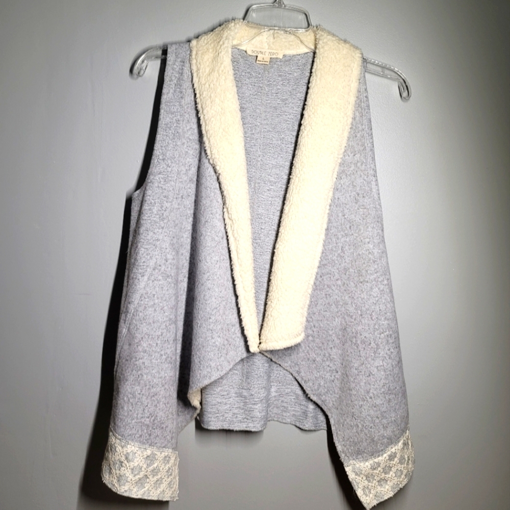 Double Zero Faux Shearing Gray and Cream Women's Sweater Vest